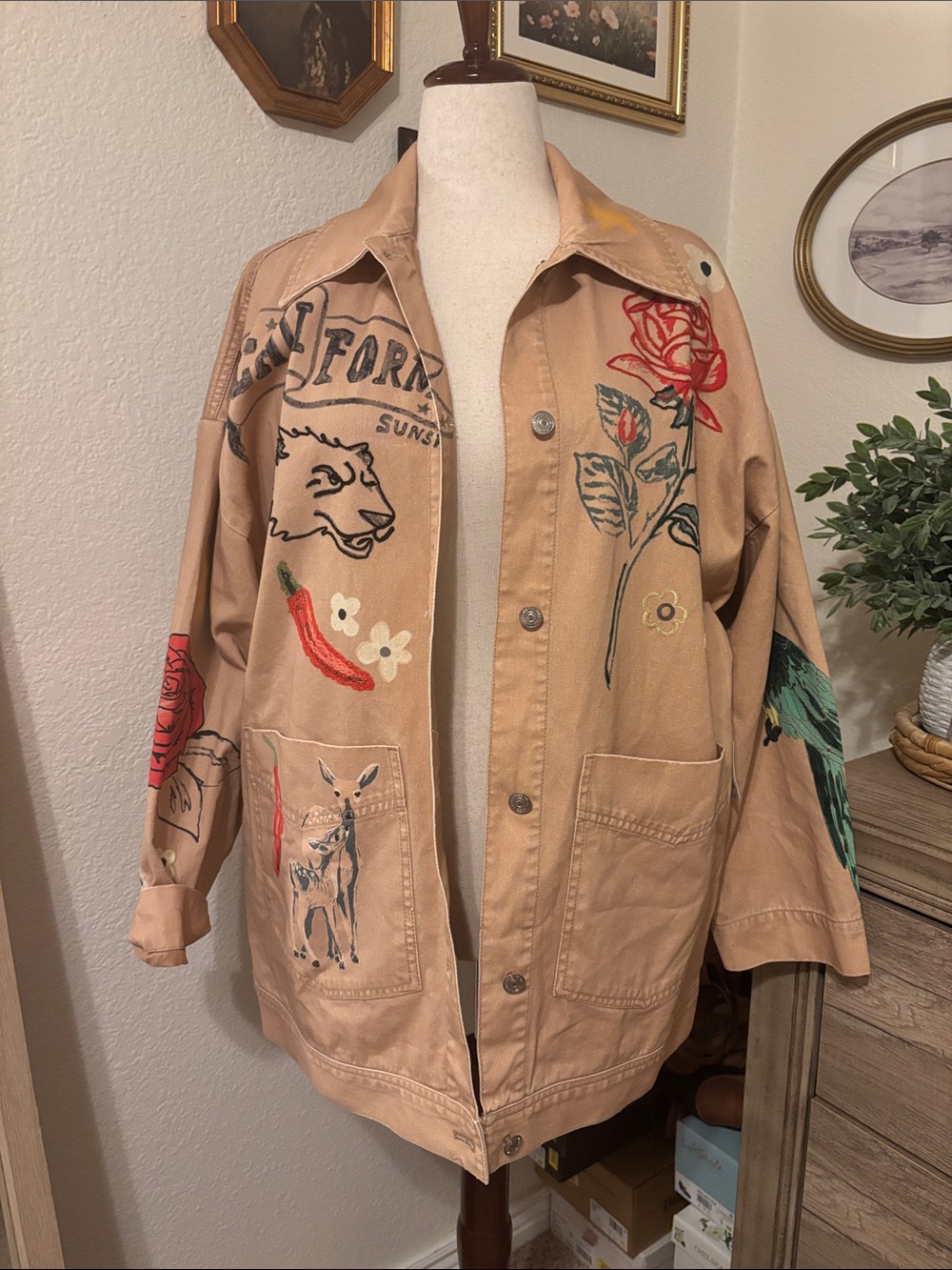 We The Free Tan Utility Jacket with Multicolor Embroidery - Picture 4 of 15